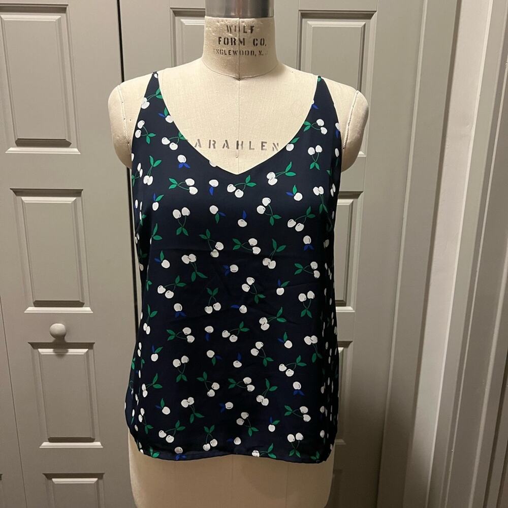Navy Blue and White Cherry Print Top by Banana Republic